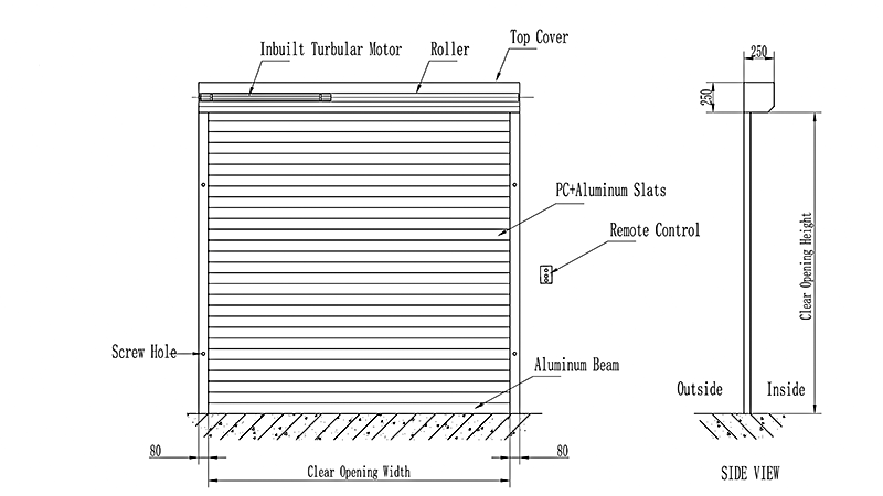 Aluminum roller shutter door-tubular motor